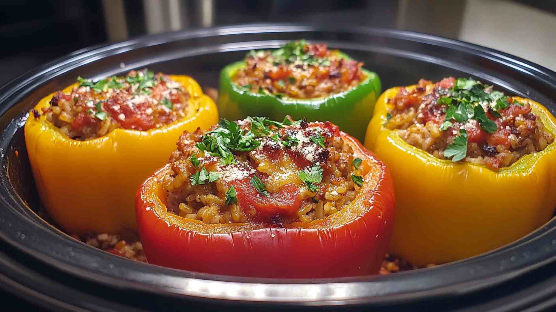 Slow Cooker Stuffed Bell Peppers with Brown Rice