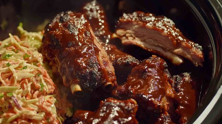 Slow Cooker BBQ Ribs with Coleslaw