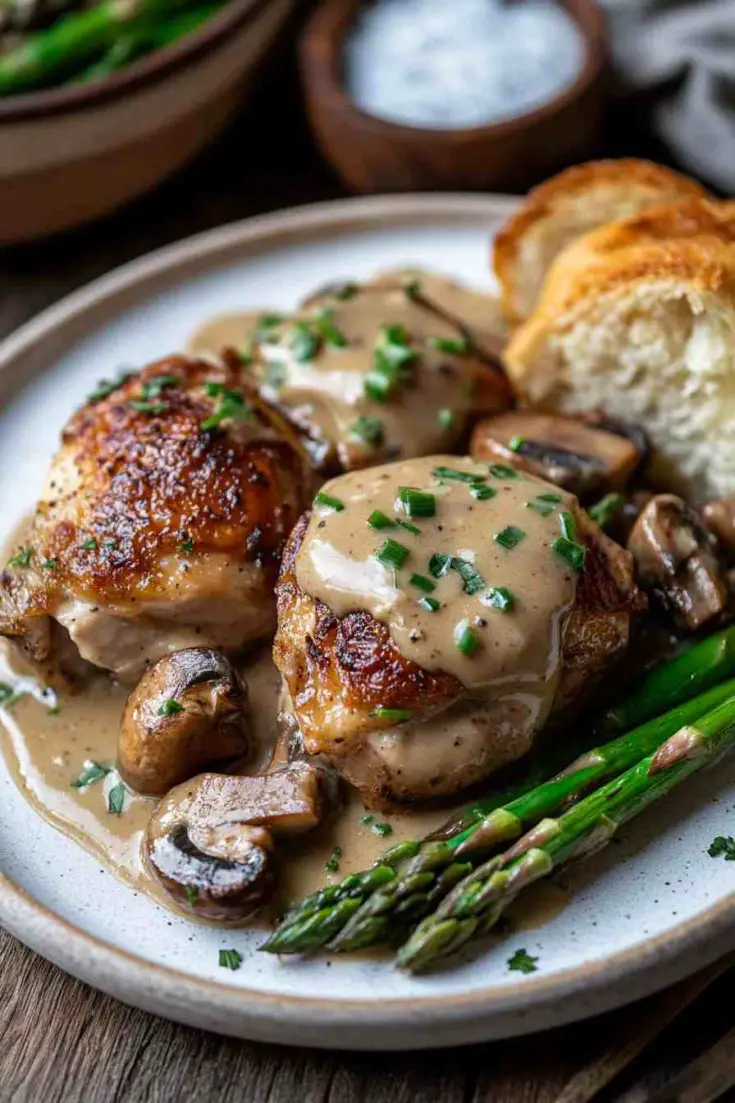 Creamy Mushroom and Garlic Slow Cooker Chicken Thighs