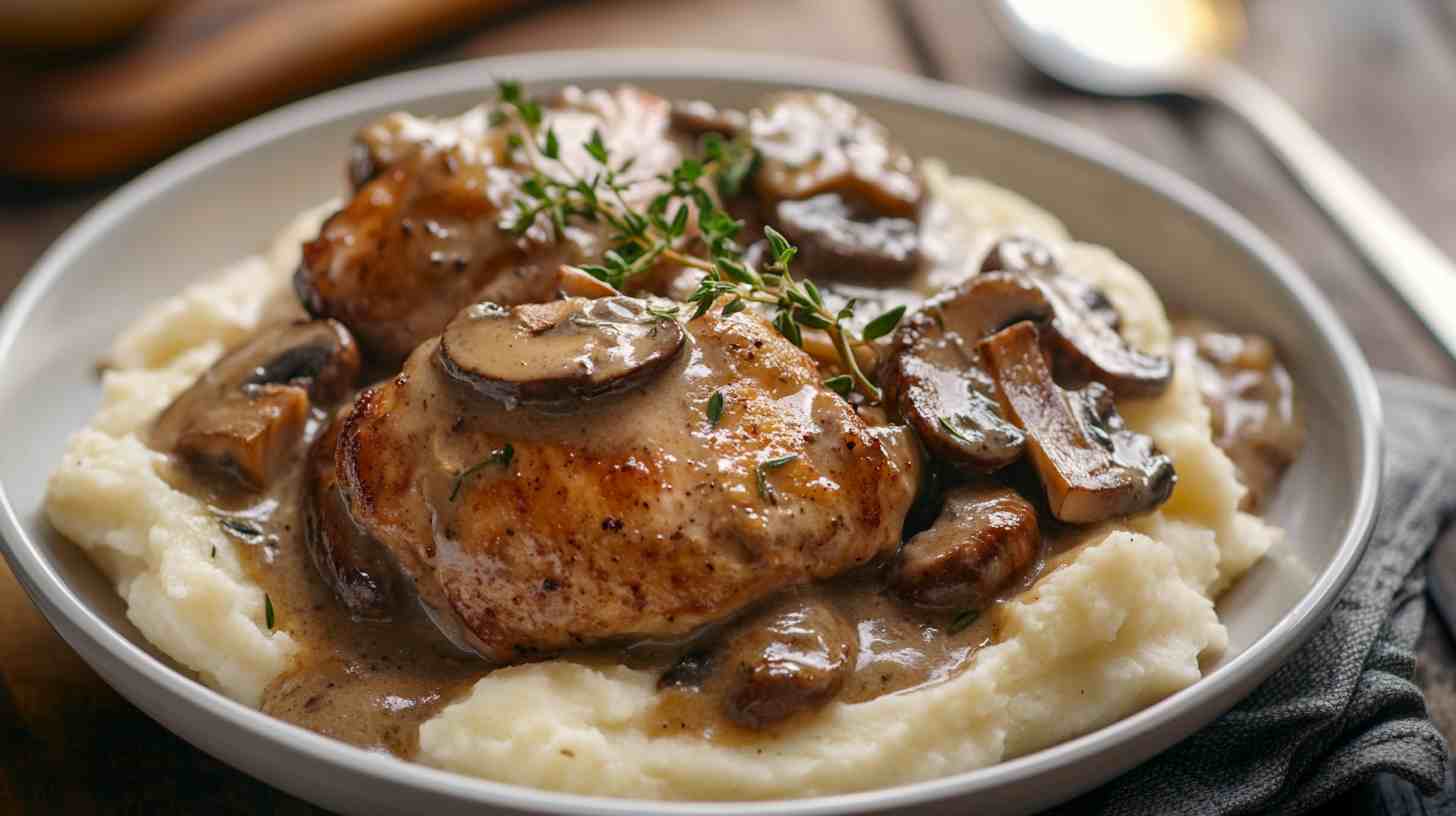 Creamy Mushroom and Garlic Slow Cooker Chicken Thighs