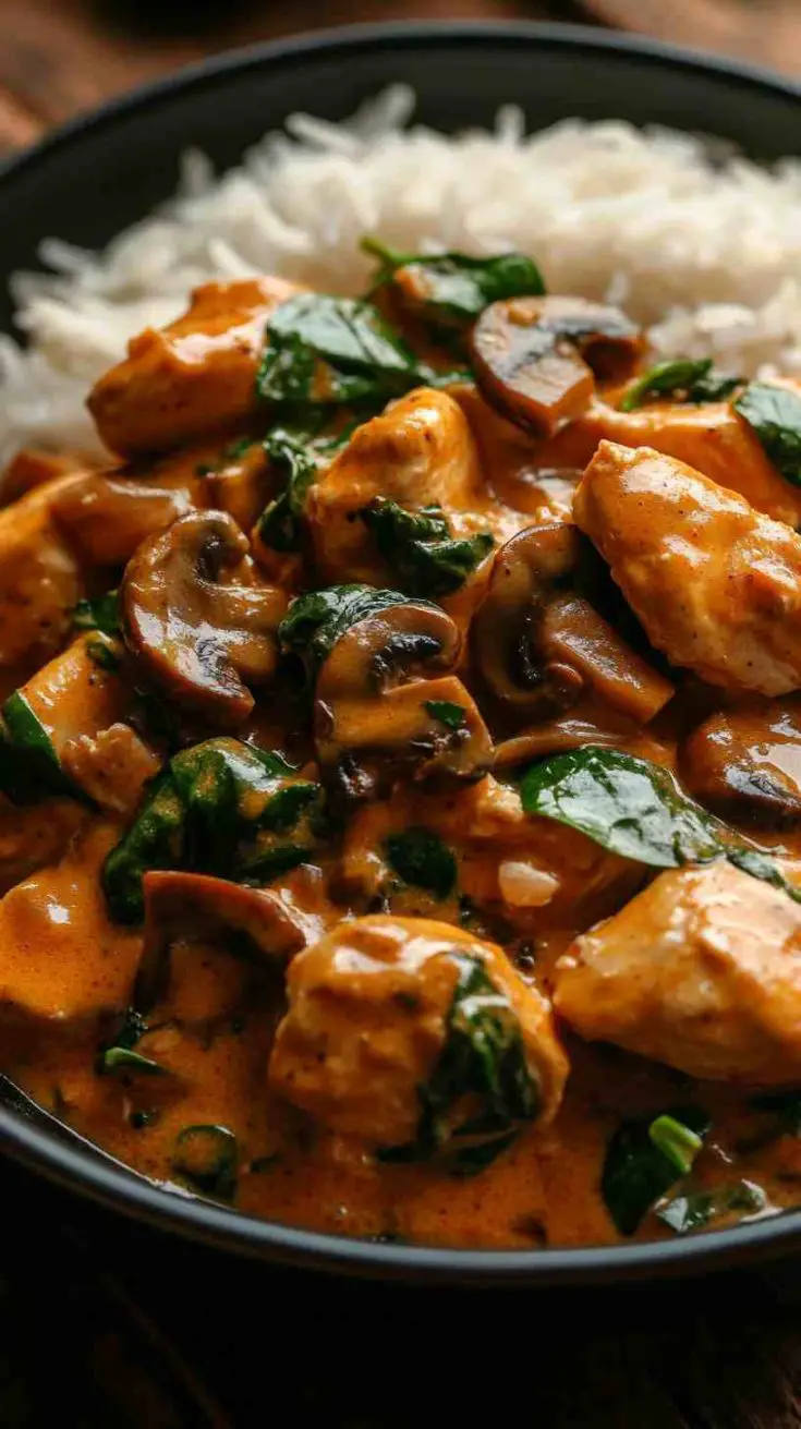 Slow Cooker Creamy Mushroom and Spinach Chicken