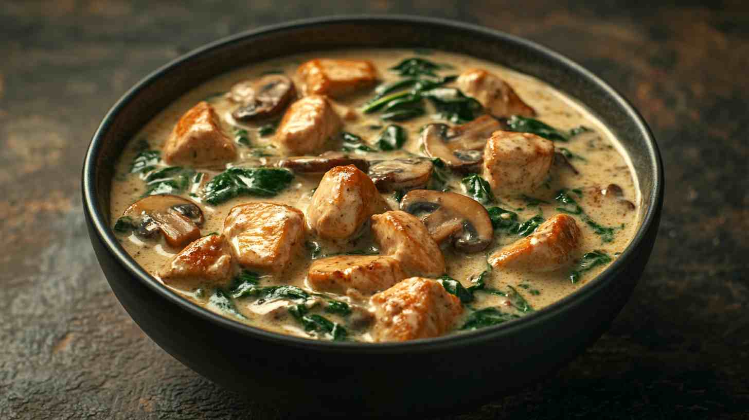 Slow Cooker Creamy Mushroom and Spinach Chicken