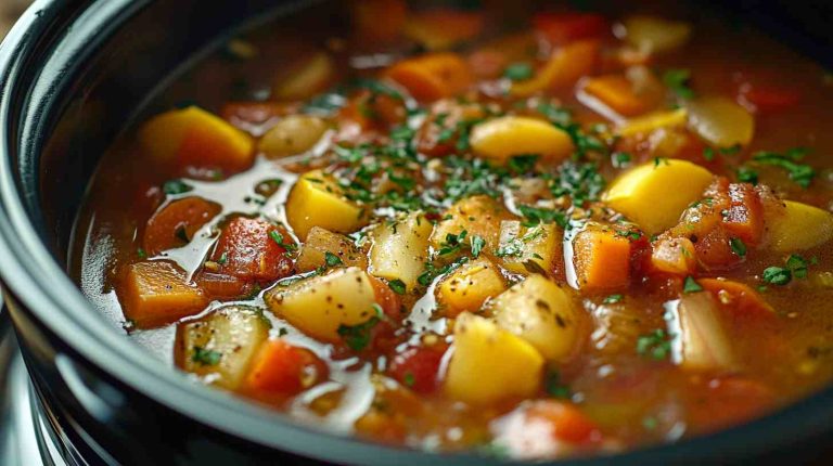 Easy Slow Cooker Vegetable Soup with a Savory Broth