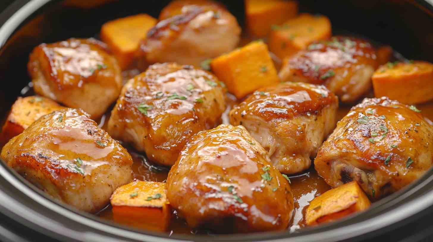 Maple Dijon Boneless Chicken Thighs with Sweet Potatoes