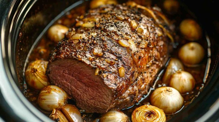Slow Cooked Sirloin Tip Roast with Onion and Garlic