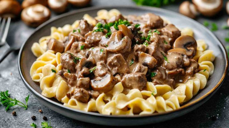 Slow Cooker Beef Stroganoff with Mushrooms & Garlic