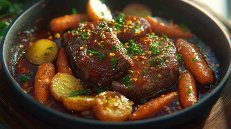 Slow Cooker Honey Garlic Beef with Carrots and Potatoes