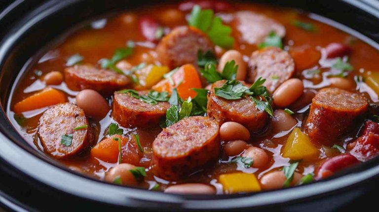 Smoky Sausage and Bean Soup in the Crock Pot