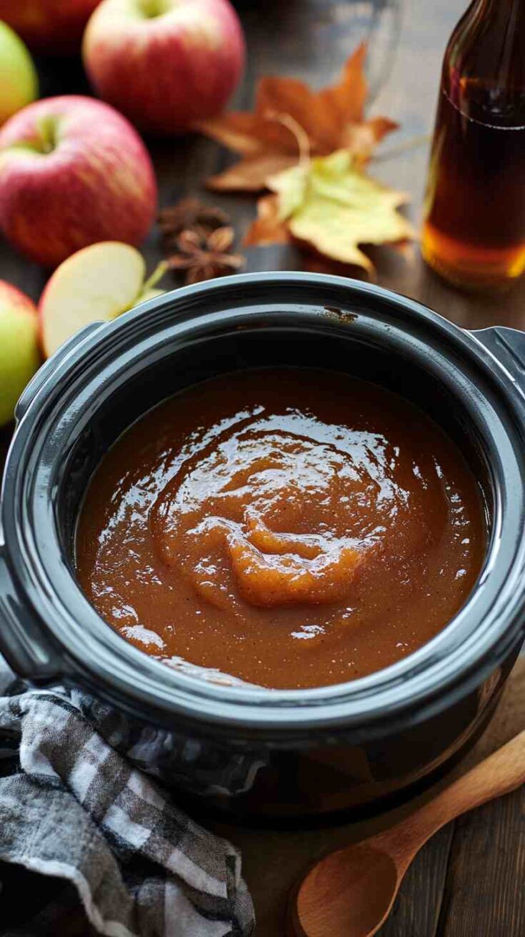 All-Natural Slow Cooker Apple Butter with Maple Syrup