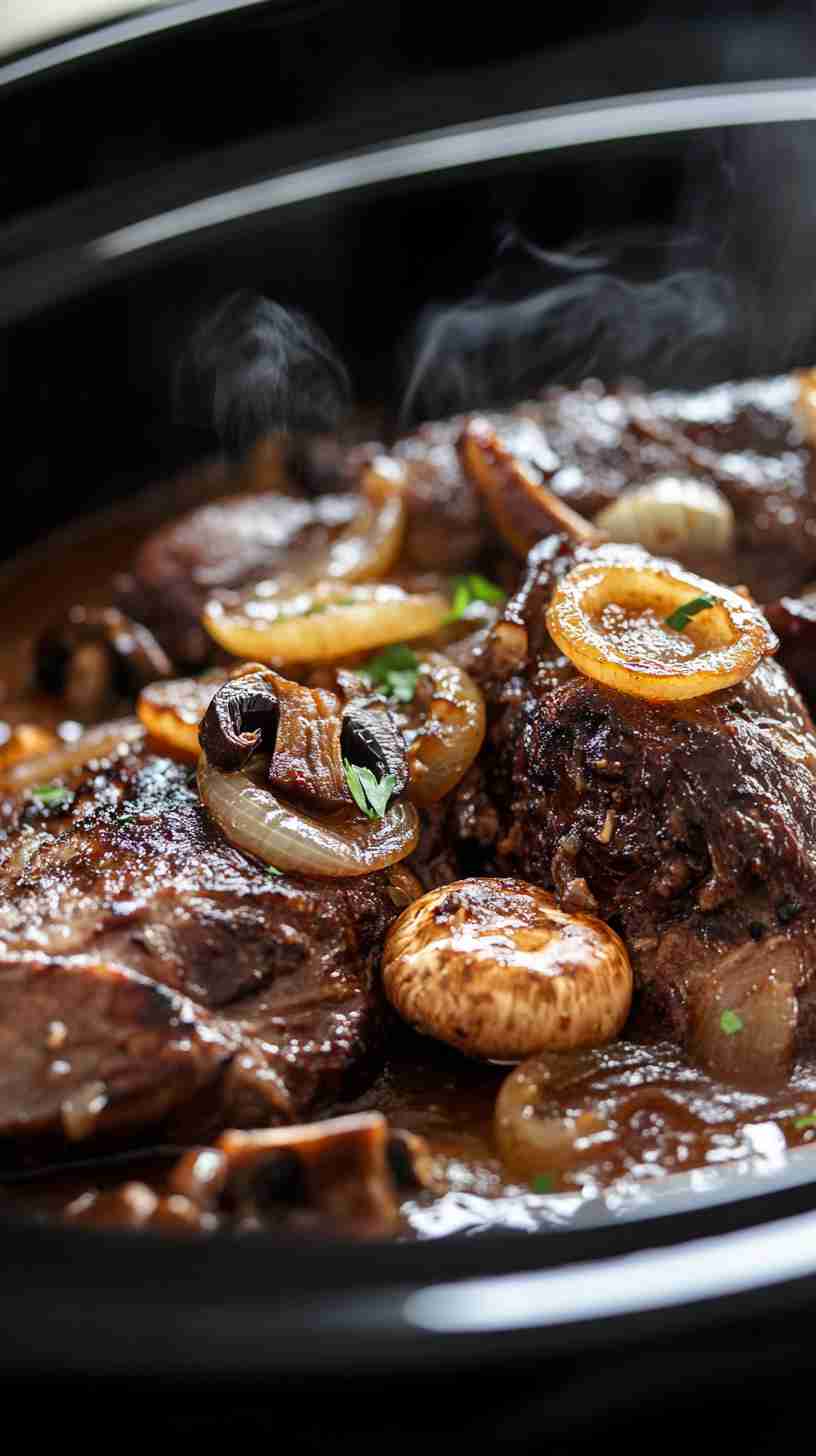 Classic Slow Cooker Arm Roast with Onions and Mushrooms
