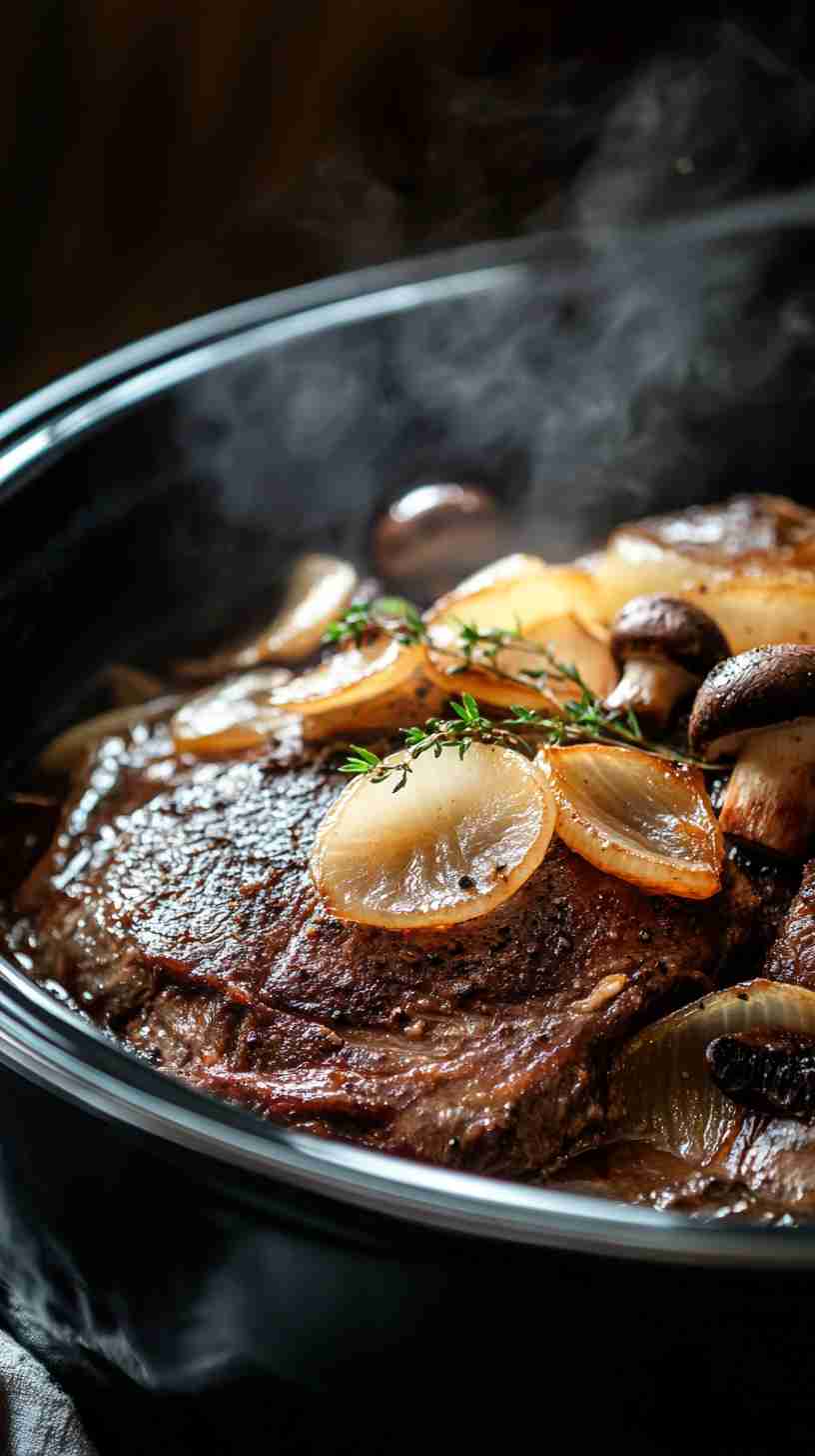 Classic Slow Cooker Arm Roast with Onions and Mushrooms