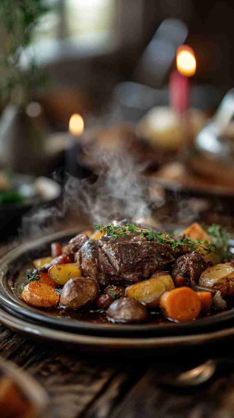 Crock Pot Arm Roast with Sweet Potatoes and Root Vegetables