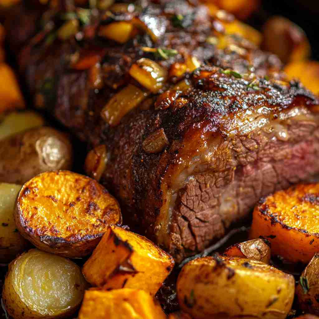 Crock Pot Arm Roast with Sweet Potatoes and Root Vegetables