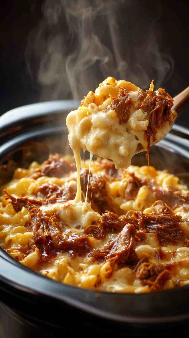 Crockpot BBQ Pulled Pork Mac and Cheese