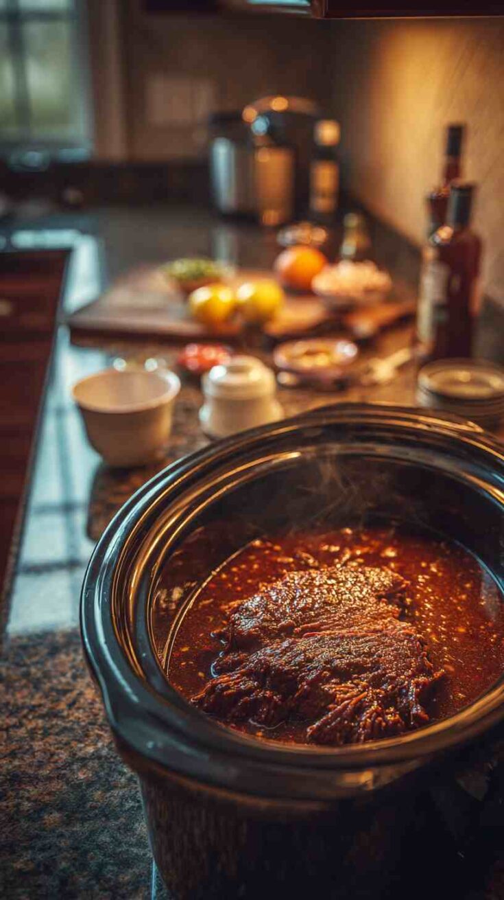 Crockpot Barbecue Beef Brisket with Rich Gravy