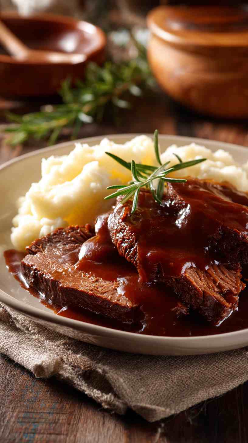 Crockpot Barbecue Beef Brisket with Rich Gravy
