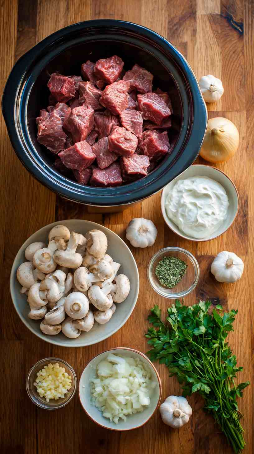 Crockpot Beef Stroganoff with Mushrooms and Onions Crockpot Beef Stroganoff with Mushrooms and Onions