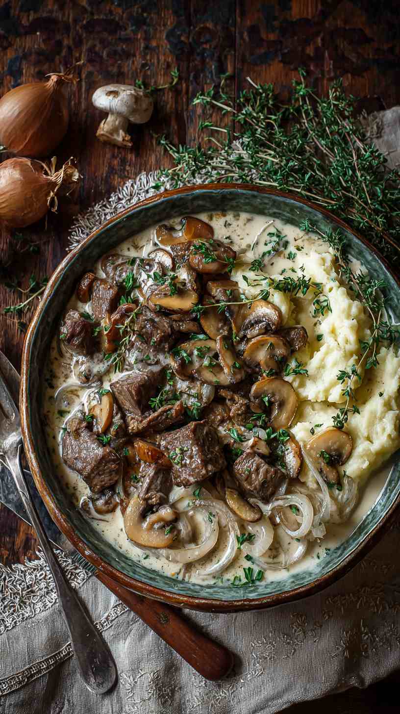 Crockpot Beef Stroganoff with Mushrooms and Onions Crockpot Beef Stroganoff with Mushrooms and Onions