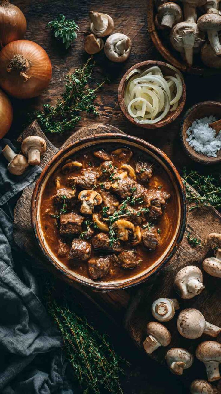 Crockpot Beef Stroganoff with Mushrooms and Onions
