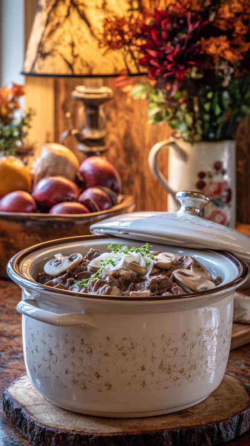 Crockpot Beef Stroganoff with Mushrooms and Onions Crockpot Beef Stroganoff with Mushrooms and Onions