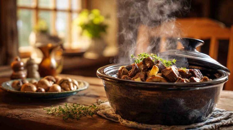 Crockpot Beef Stroganoff with Mushrooms and Onions