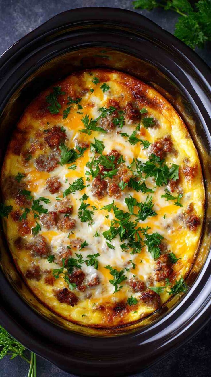 Crockpot Breakfast Egg Casserole with Sausage