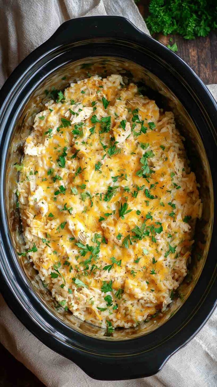 Crockpot Cheesy Chicken and Rice Casserole