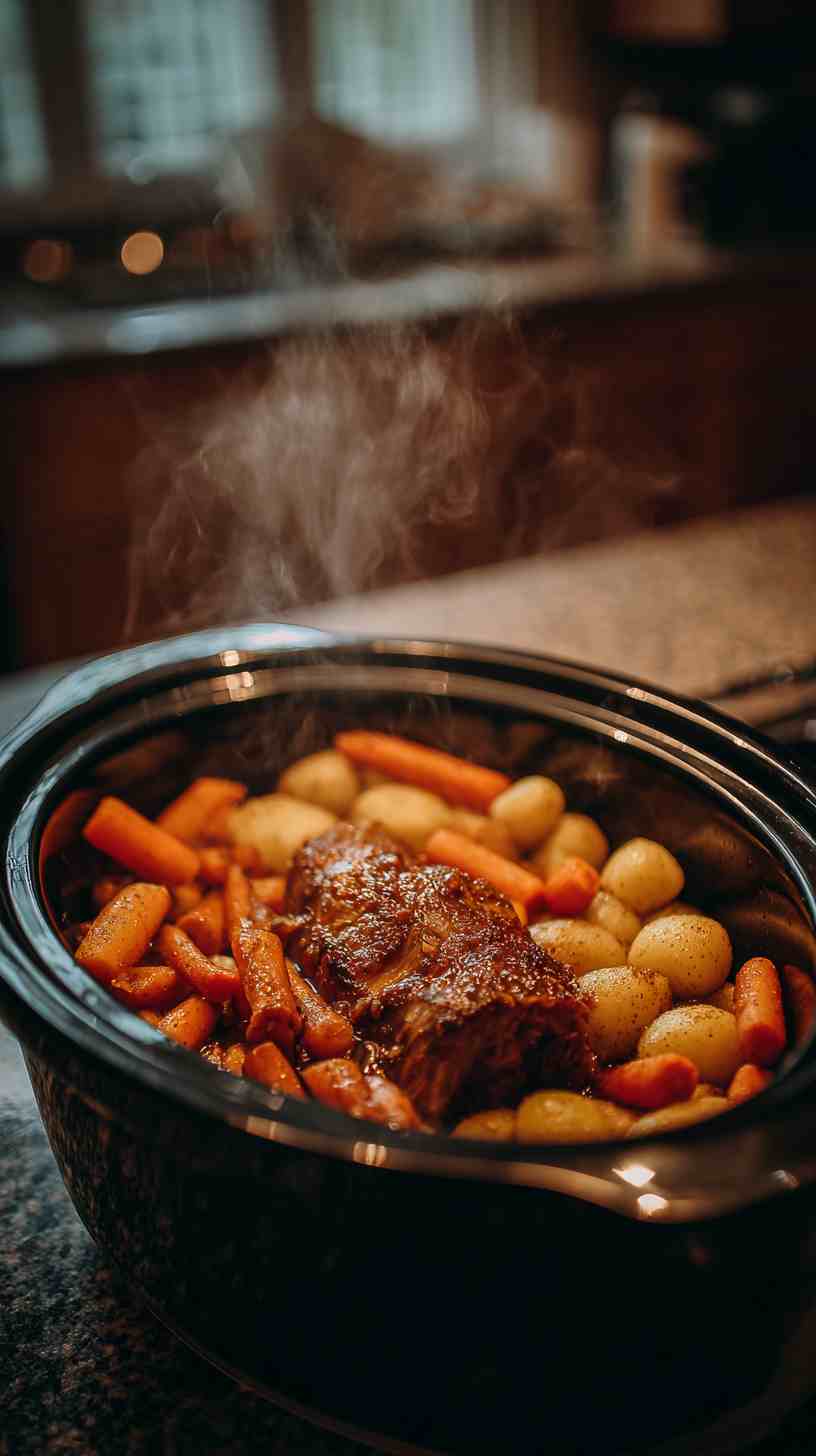Crockpot Honey Garlic Pork Roast with Carrots and Potatoes