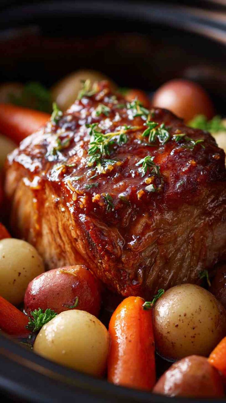 Crockpot Honey Garlic Pork Roast with Carrots and Potatoes