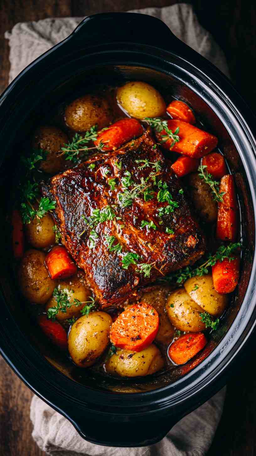 Crockpot Honey Garlic Pork Roast with Carrots and Potatoes