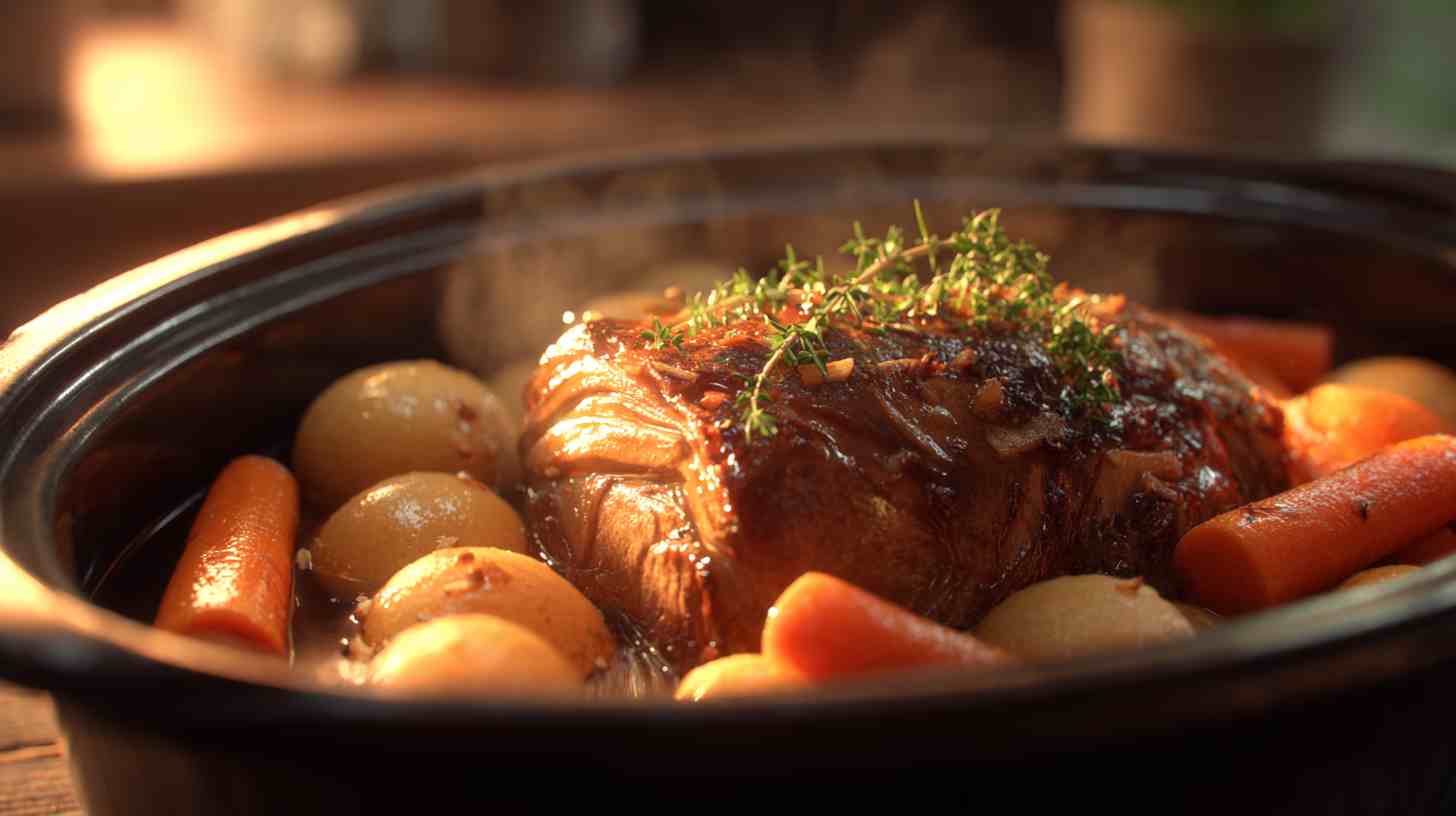 Crockpot Honey Garlic Pork Roast with Carrots and Potatoes