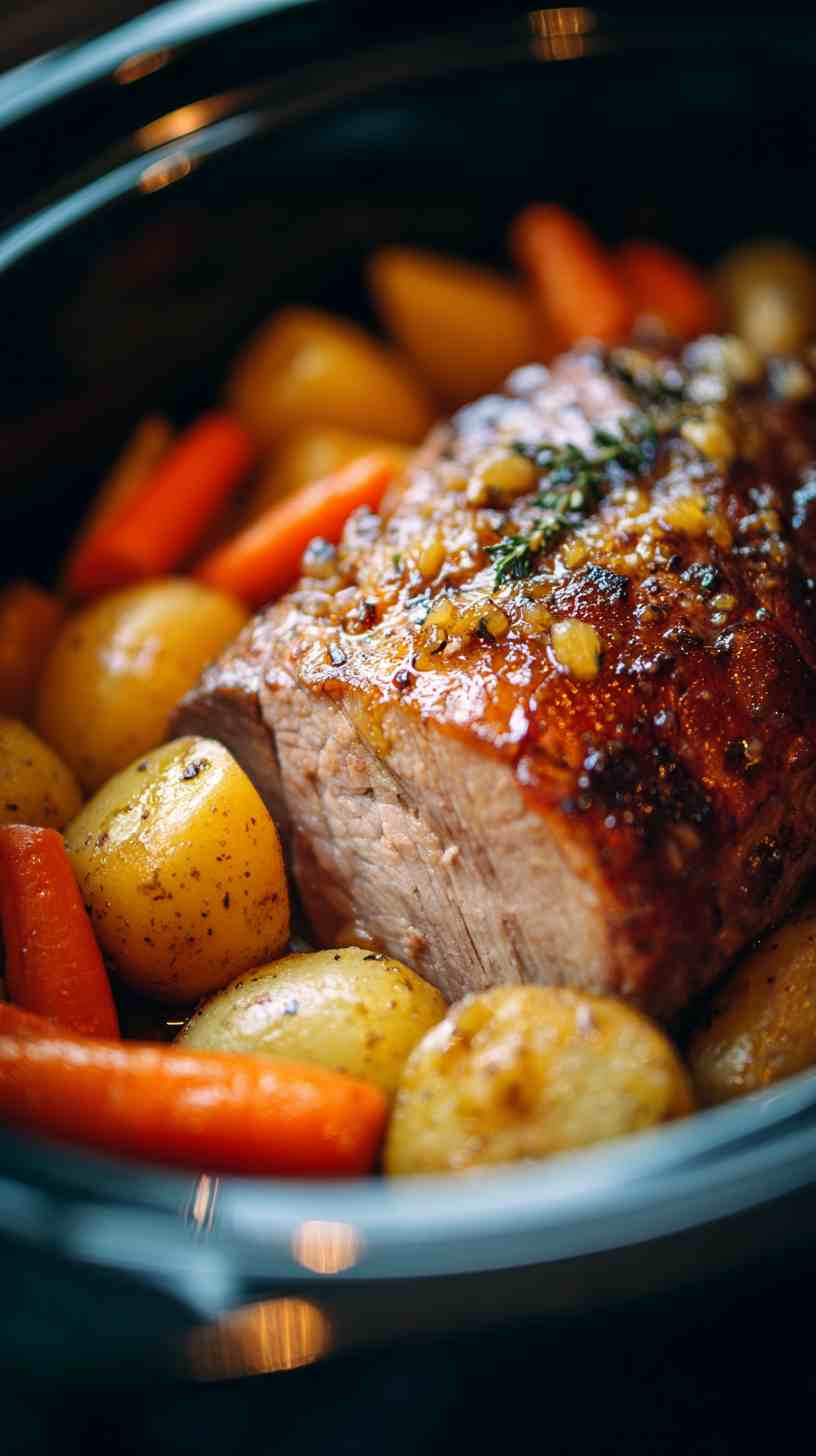 Crockpot Honey Garlic Pork Roast with Carrots and Potatoes