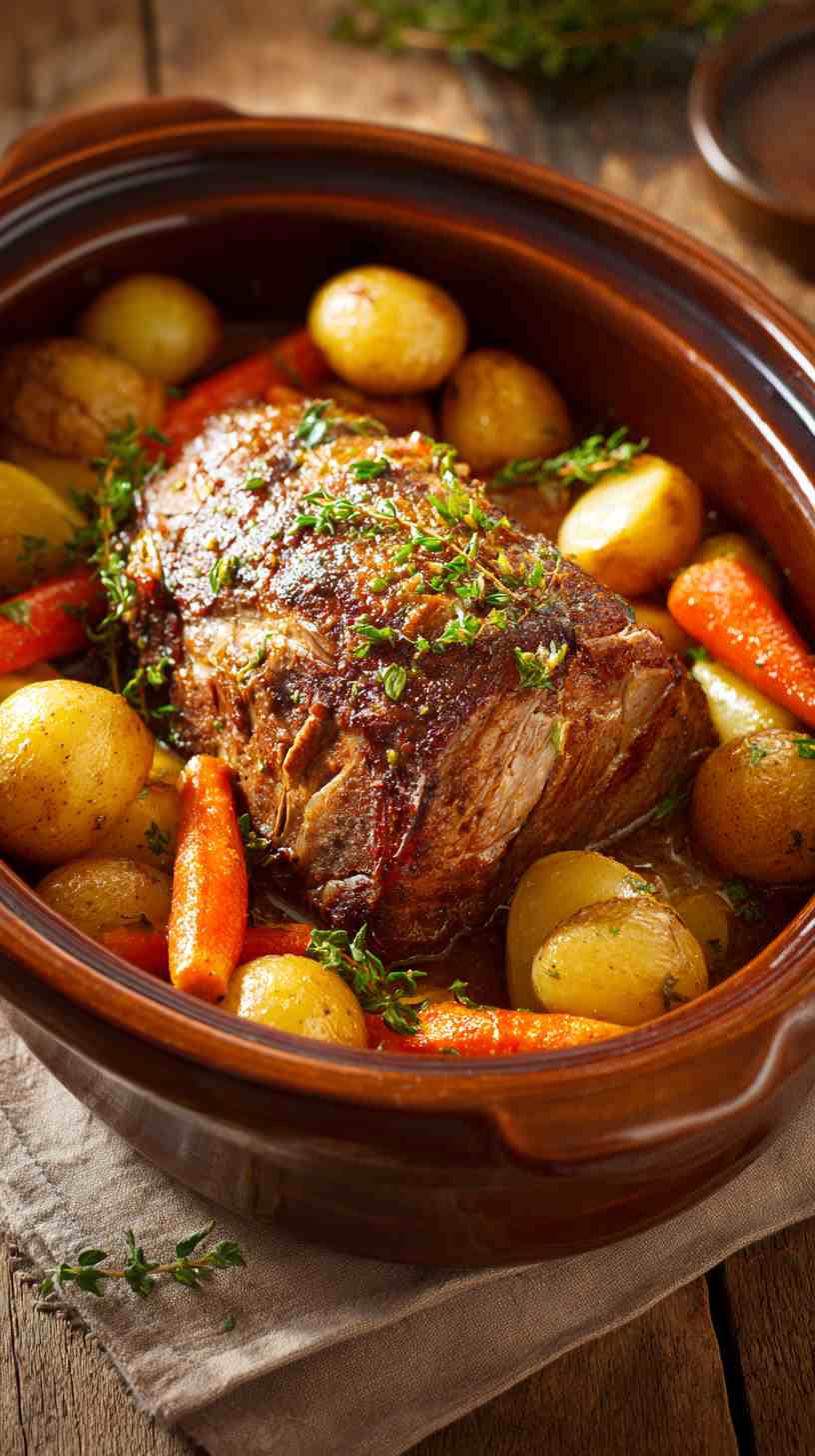 Crockpot Honey Garlic Pork Roast with Carrots and Potatoes