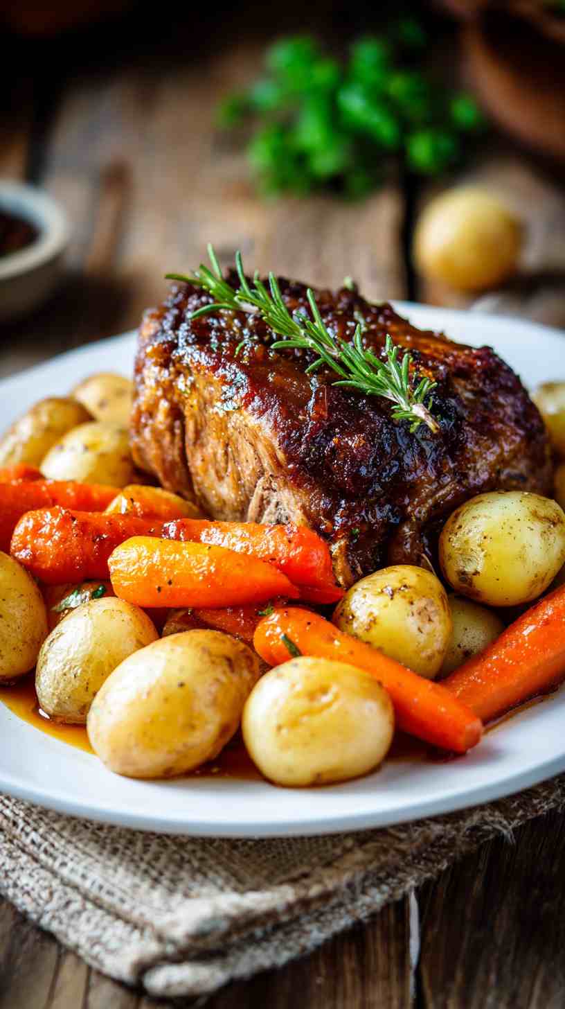 Crockpot Honey Garlic Pork Roast with Carrots and Potatoes