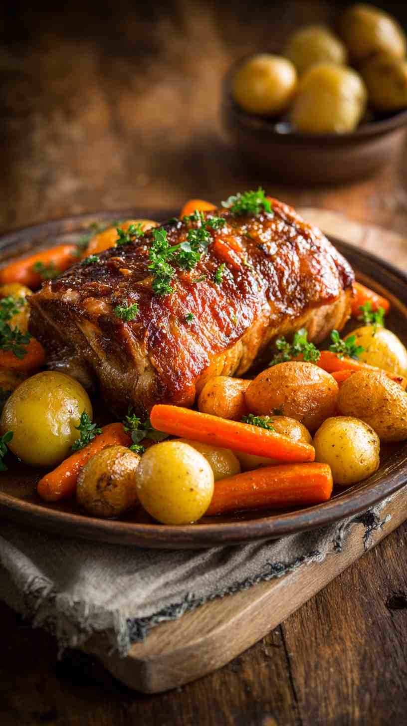 Crockpot Honey Garlic Pork Roast with Carrots and Potatoes