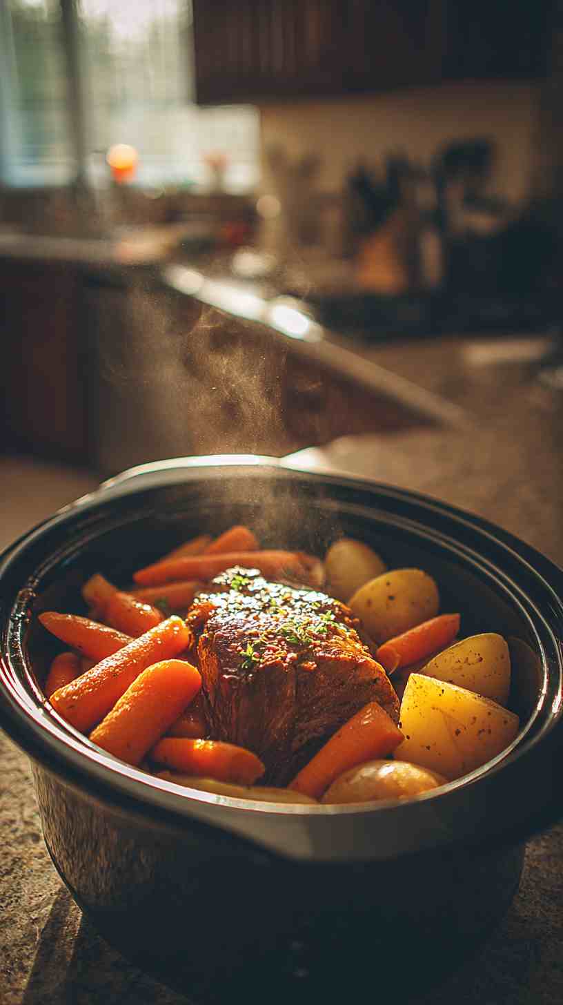 Crockpot Honey Garlic Pork Roast with Carrots and Potatoes