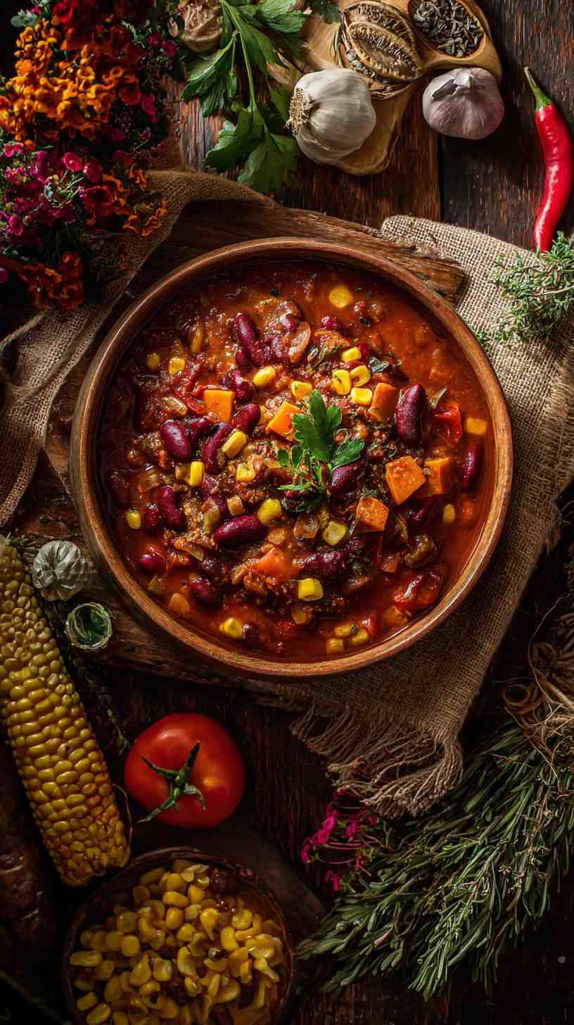 Crockpot Vegetarian Chili with Beans and Corn