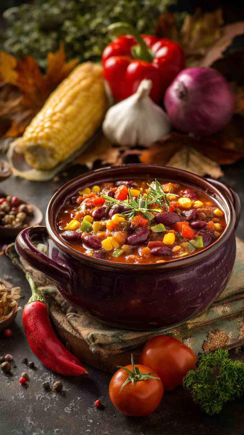 Crockpot Vegetarian Chili with Beans and Corn