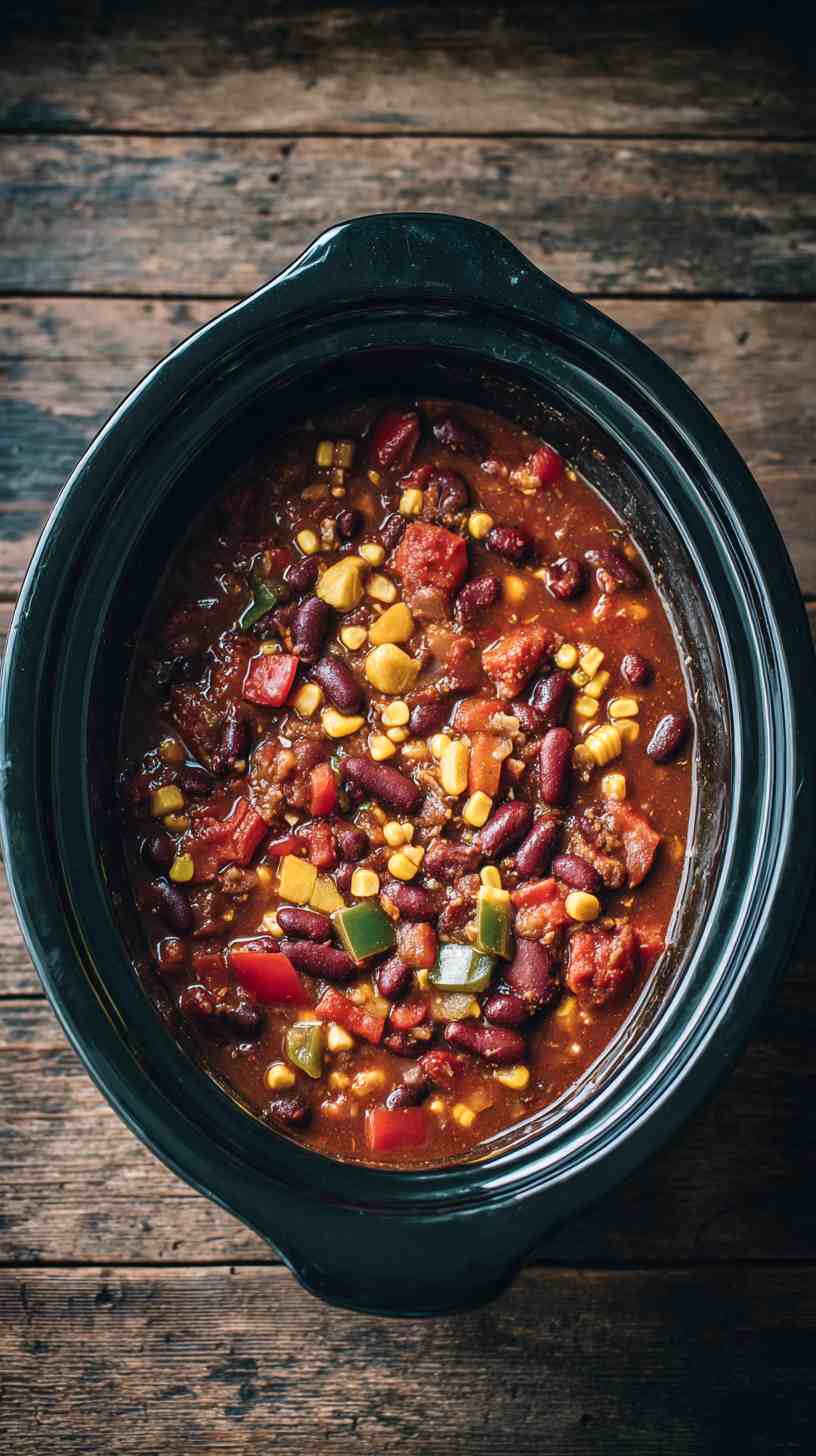 Crockpot Vegetarian Chili with Beans and Corn