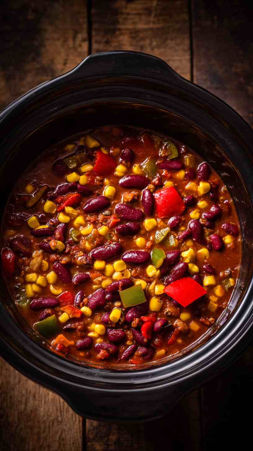 Crockpot Vegetarian Chili with Beans and Corn