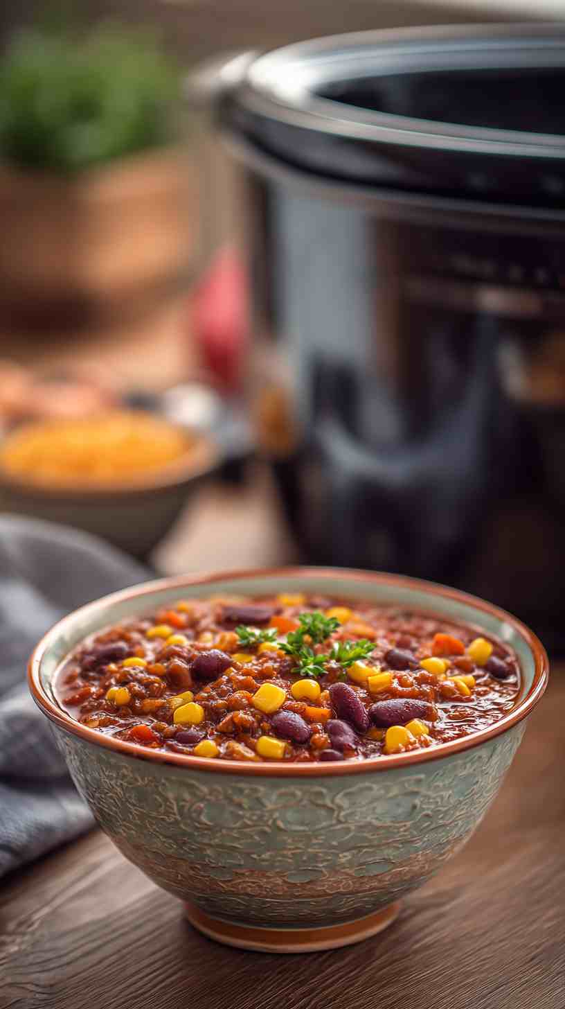 Crockpot Vegetarian Chili with Beans and Corn
