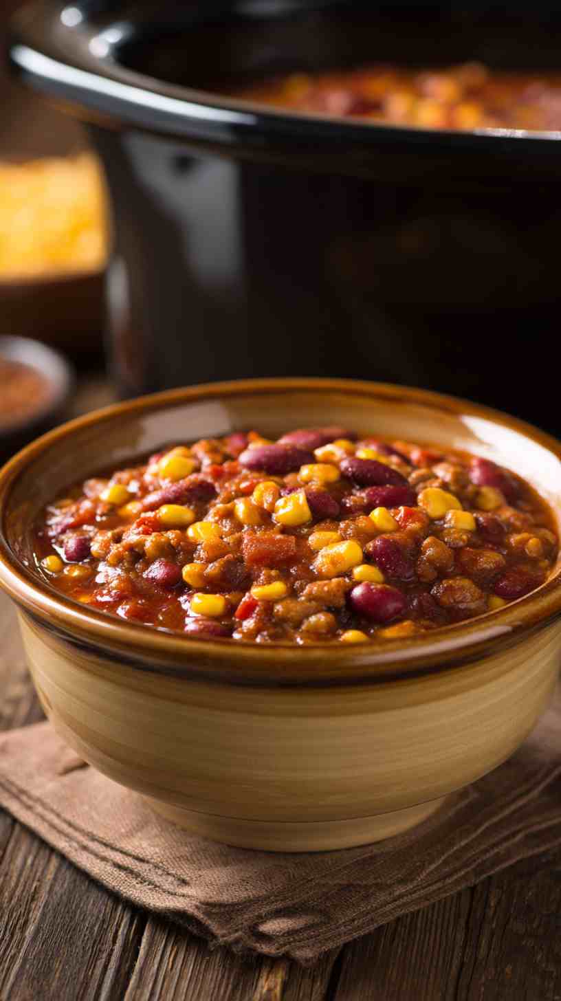 Crockpot Vegetarian Chili with Beans and Corn