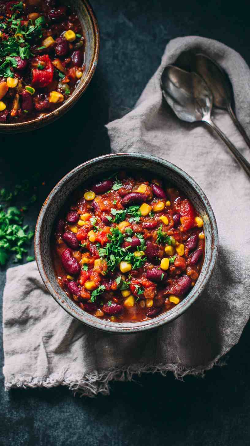Crockpot Vegetarian Chili with Beans and Corn