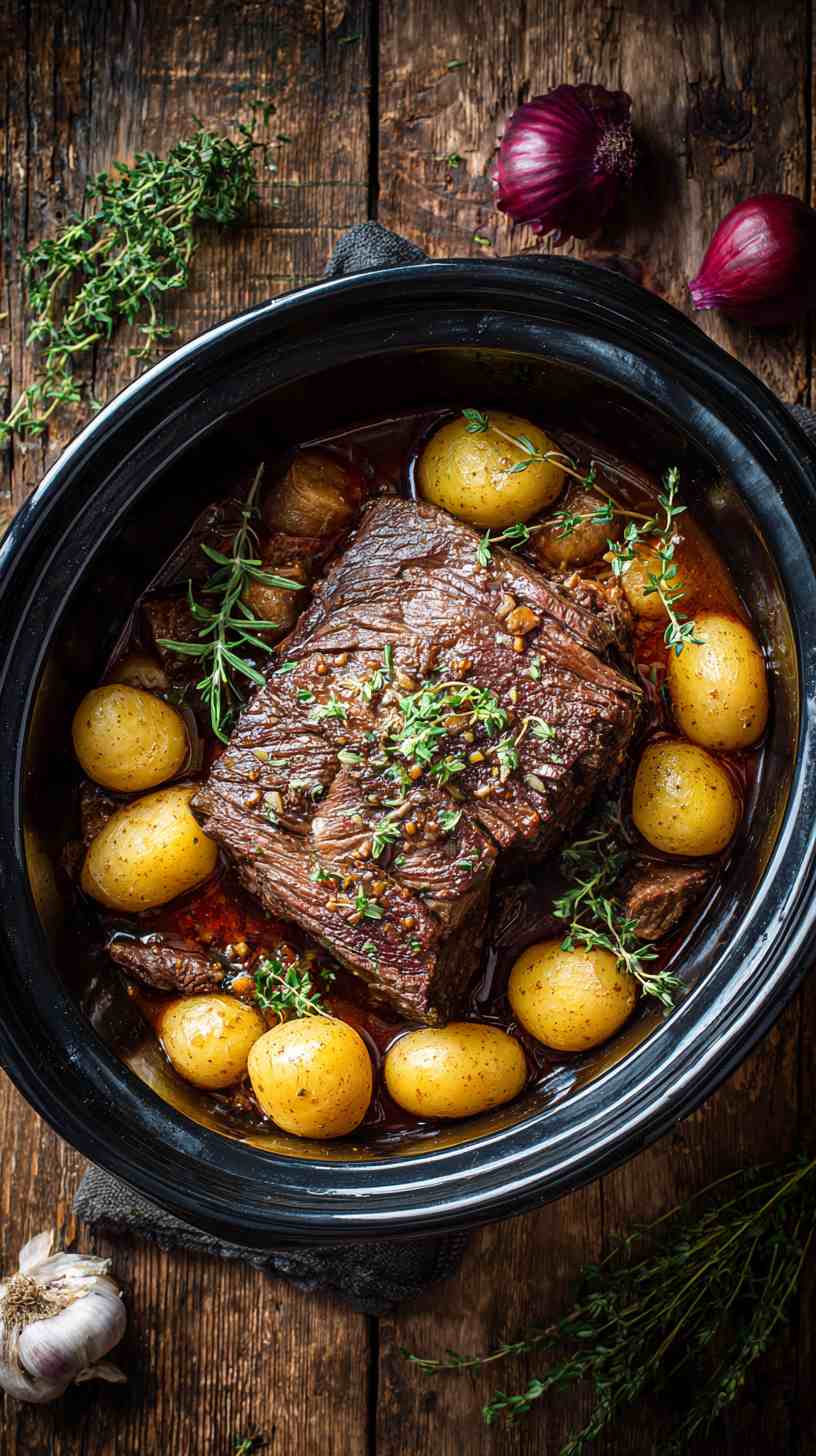 Hearty Crockpot Red Wine Braised Beef
