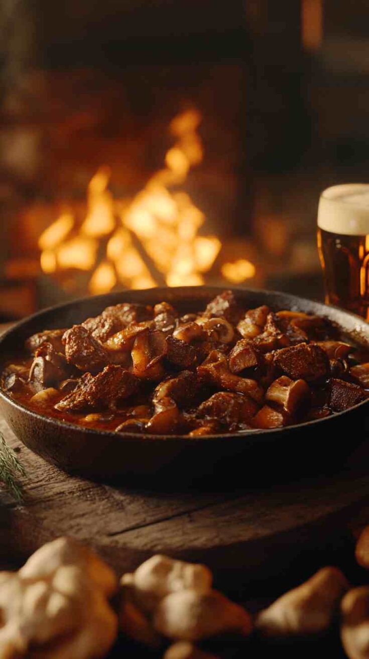 Malty Beer-Braised Beef with Mushrooms
