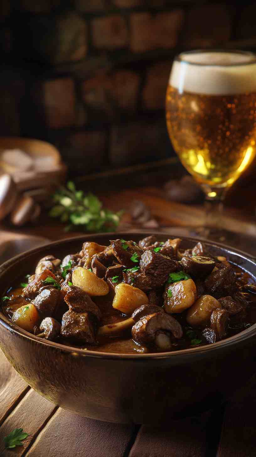 Malty Beer-Braised Beef with Mushrooms Malty Beer-Braised Beef with Mushrooms