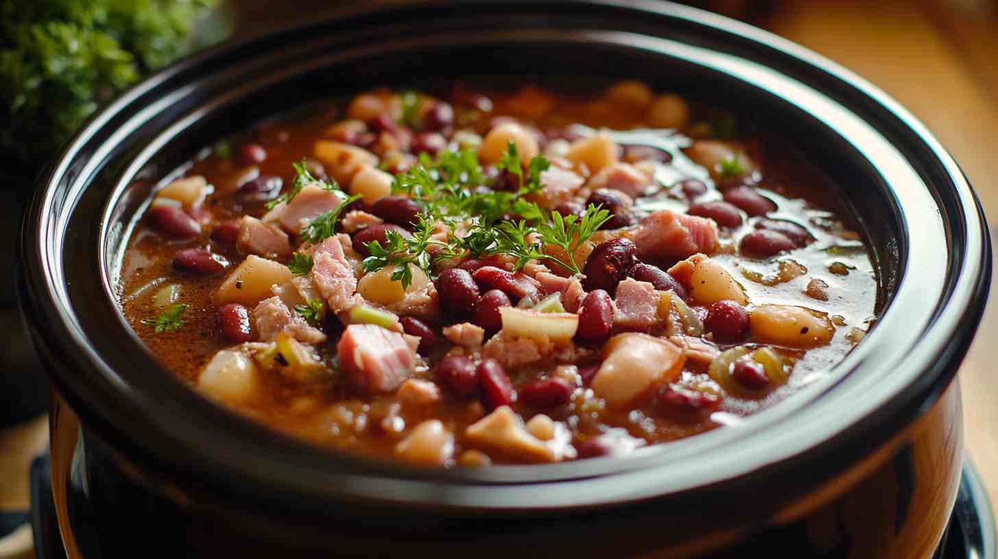 Savory Slow Cooker Ham and Bean Soup