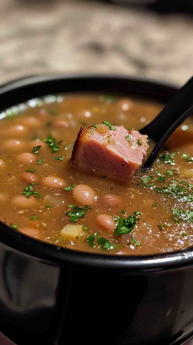 Savory Slow Cooker Ham and Bean Soup