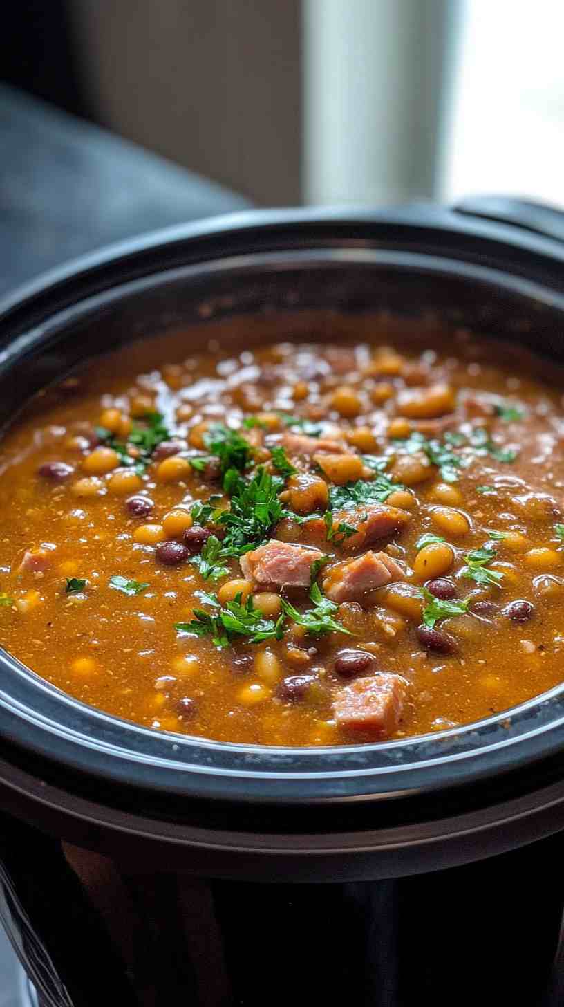 Savory Slow Cooker Ham and Bean Soup