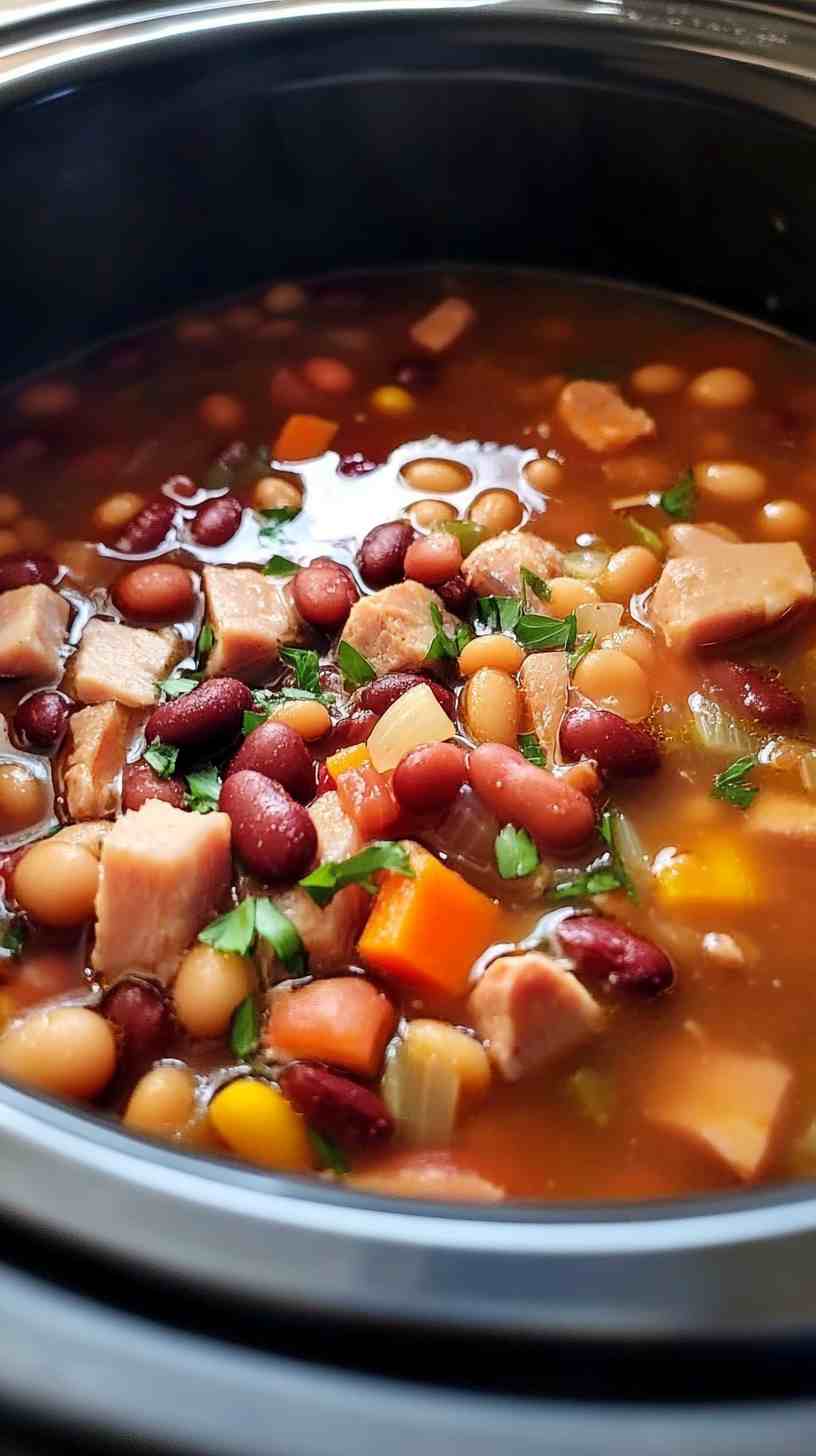 Savory Slow Cooker Ham and Bean Soup